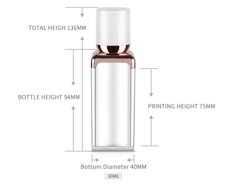 30ml Square Shape Acrylic Plastic Lotion Bottle for Cosmetic Package