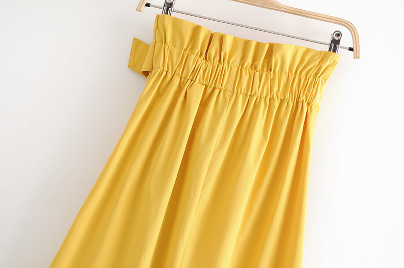 Однотонное желтое платье с поясом Solid Color Yellow Belt Dress