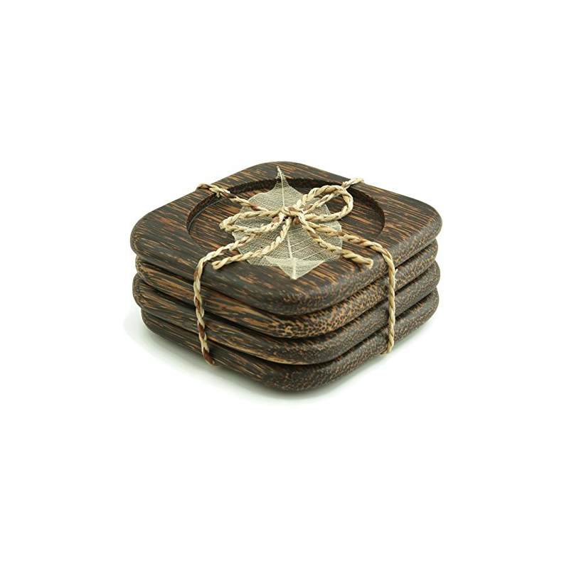 Palm Wood Square Rounded Engraved Wood Coaster Mats & Pads Table Decoration & Accessories