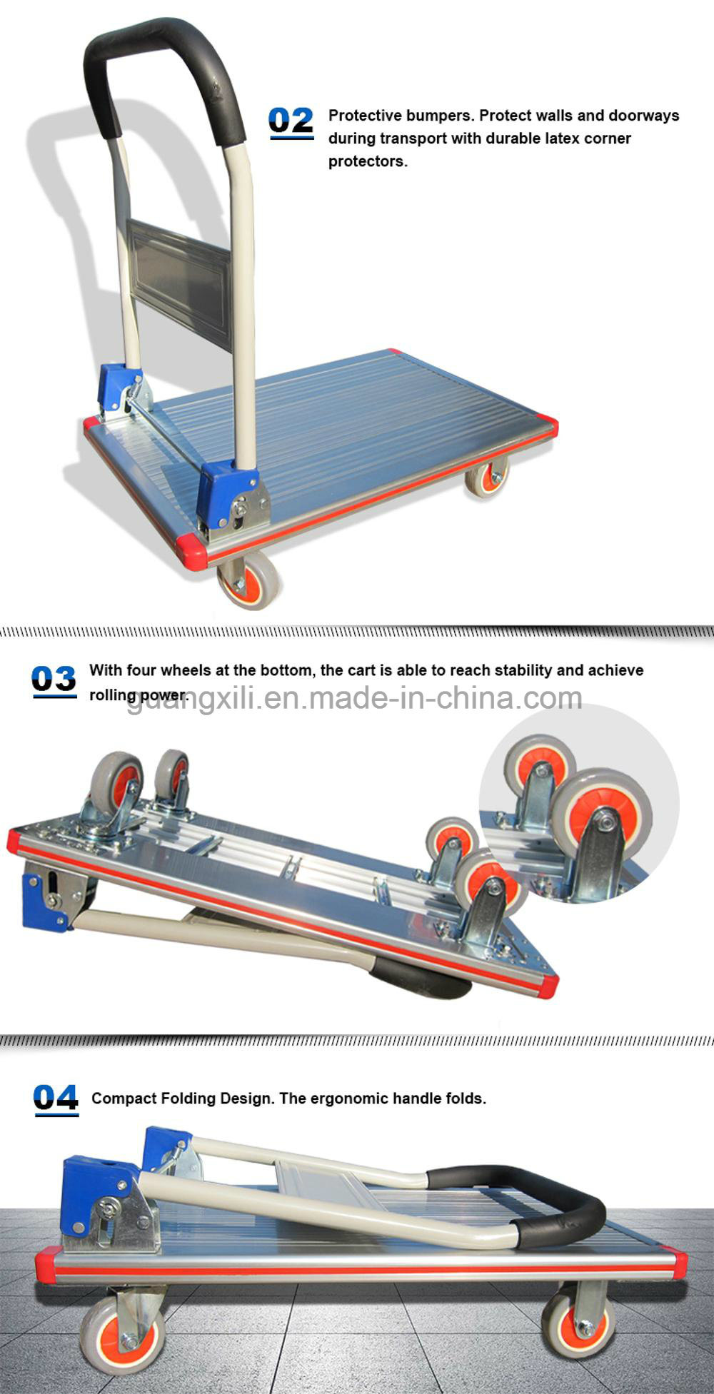 Storage Anodizing Foldable Platform Hand Truck Trolley with Four Wheels