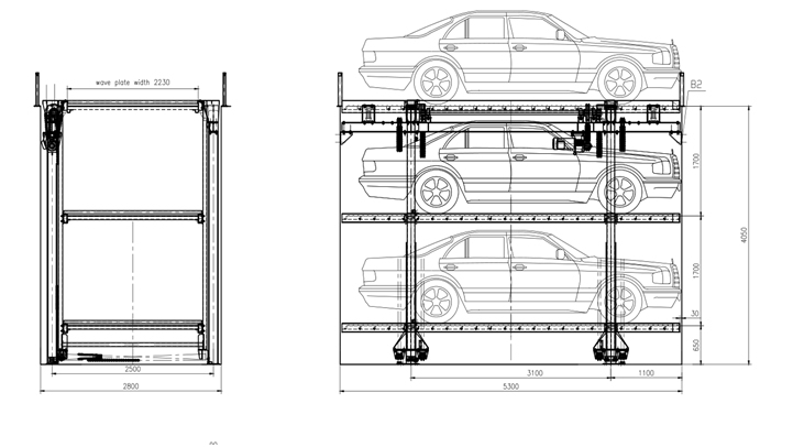 3 Levels Parking Equipment with Pit for Office/Home