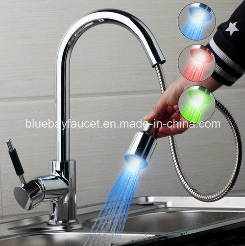 Pull out Chrome Brass Color Changing Water Powered LED Retractable Kitchen Taps Mixer