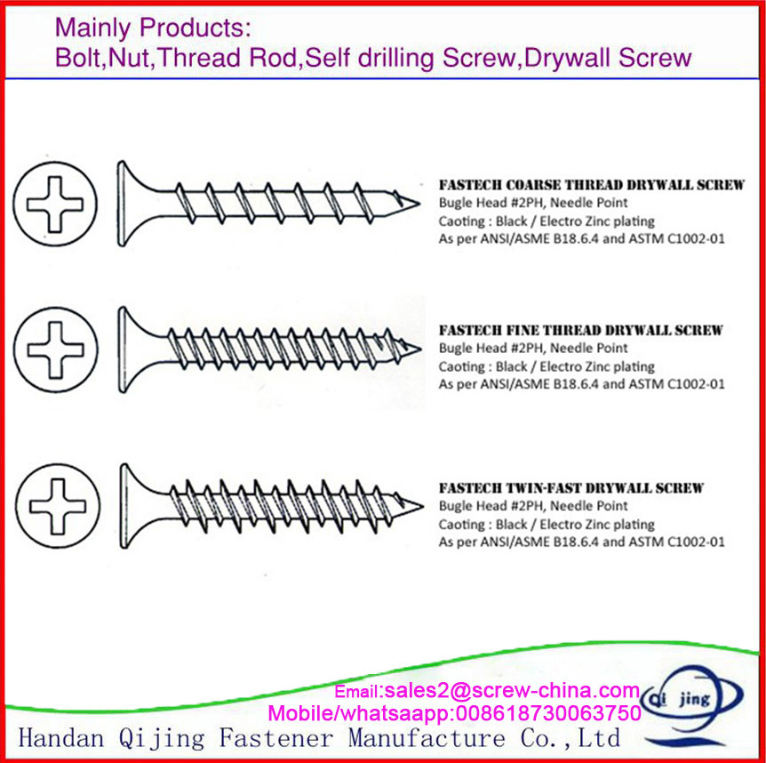 High Strengh Fine Thread Carbon Steel Drywall Screw