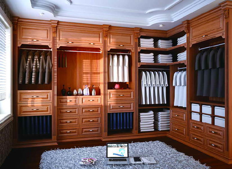 Home Furniture Bedroom Walk in Carved Wood Wardrobe (GSP17-013)