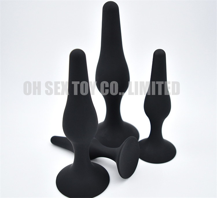 Silicone Anal Trainer Kit Black Purple 4 Pieces Set Butt Plug