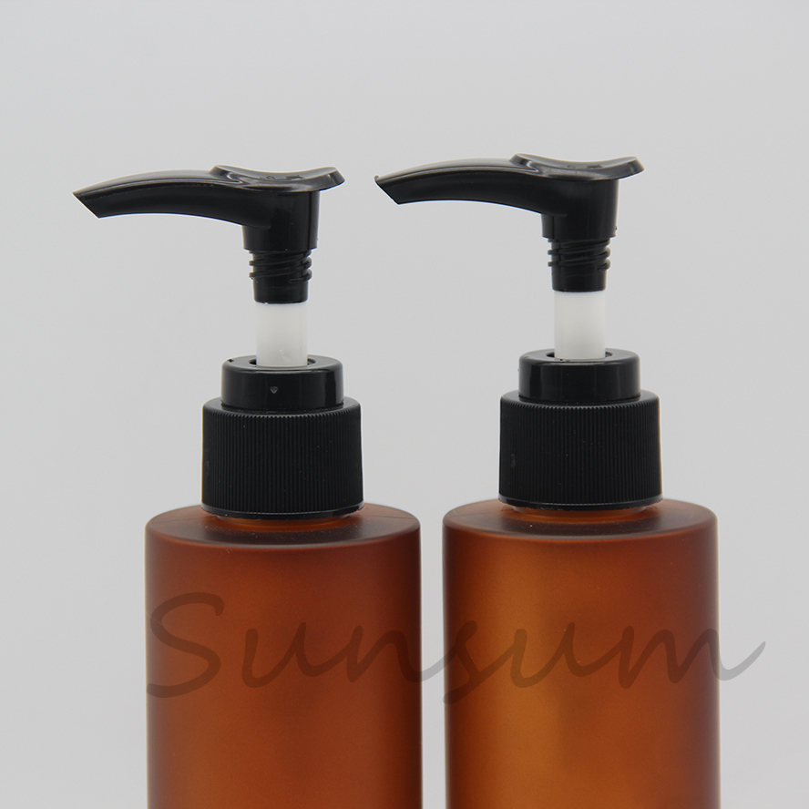 Custom 200ml Amber Frosted Plastic Shampoo Bottle with Lotion Pump