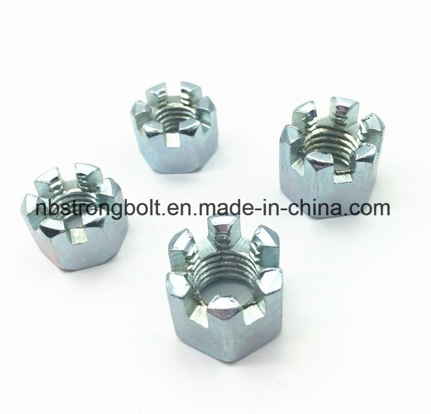 DIN935 Hexagon Slotted Nut with White Zinc Plated Cr3+ M10