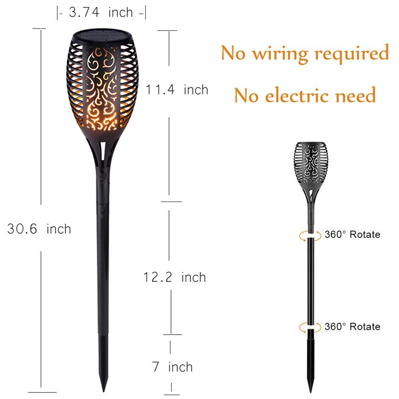 LED Solar Lamp Torch Flame Light Wall Garden Yard Lawn Pathway Lighting