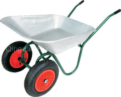 Double Wheels Wheel Barrow with Zinc Plated Metal Tray