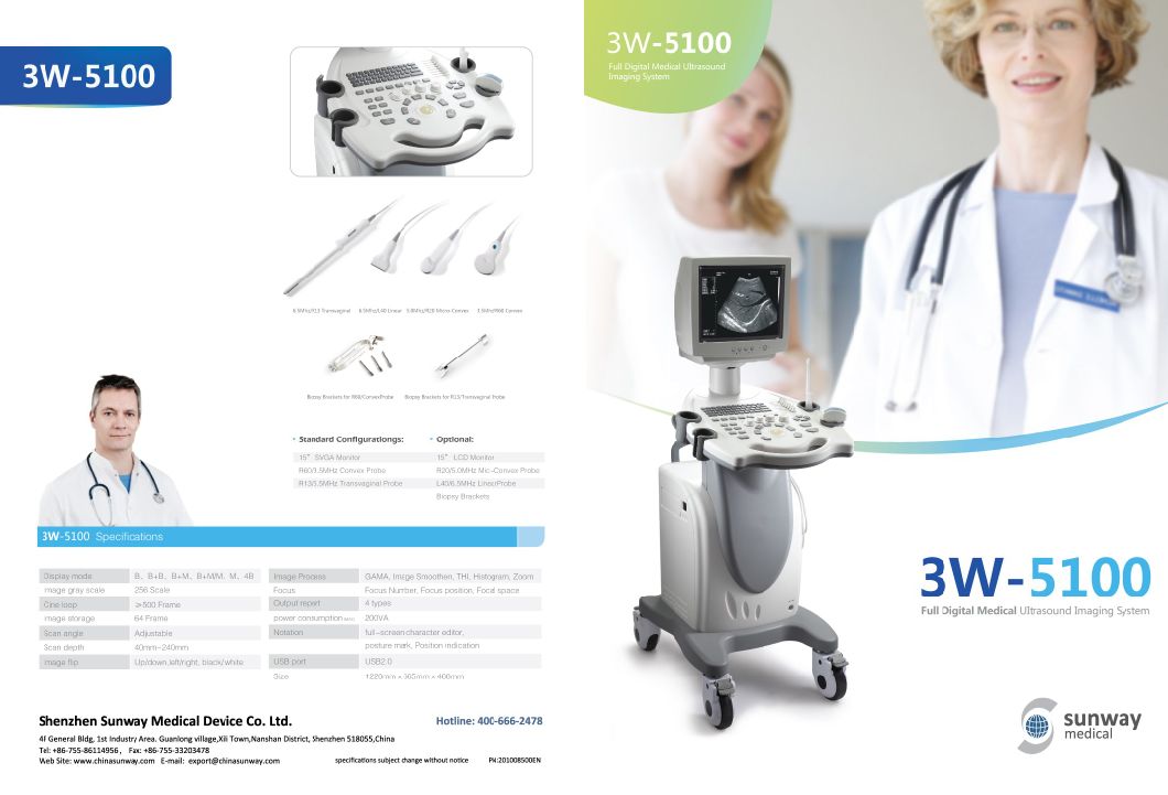 Medical Trolley Ultrasound Scanner for Hospital and Clinic 3W-5100
