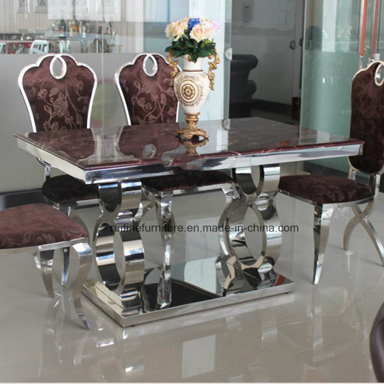 Classic Designs Marble Top Stainless Steel Frame Dining Table Sets Hot Sale Furniture