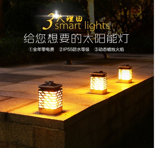 Global Sunrise Solar Lantern Hanging Light up Garden Waterproof Lamp Flickering Candle Lantern