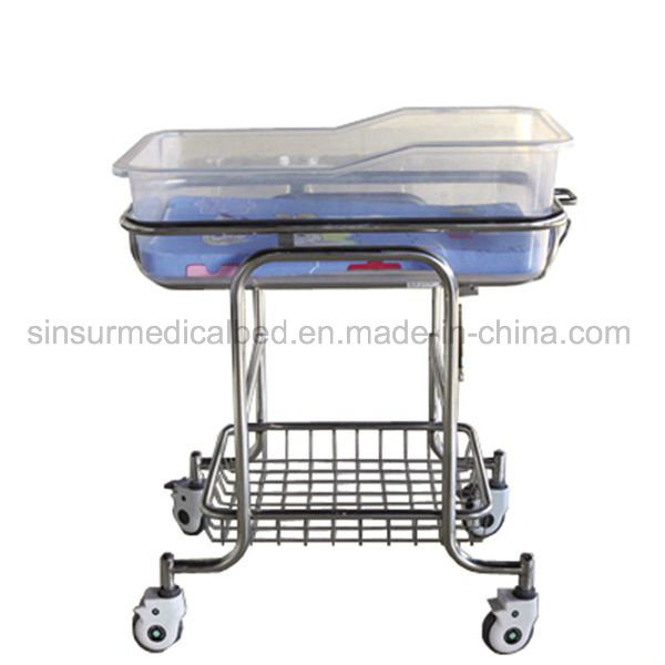 Stainless Steel Plastic Basket Bedside Hospital Use New Born Baby Crib/Bed