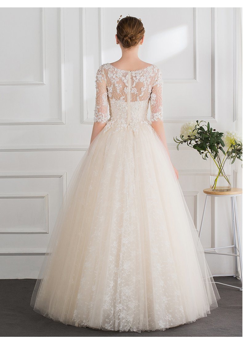 Elegant Lace Sleeve Muslim Sexy Wedding Gown Bridal Dresses Qh66200