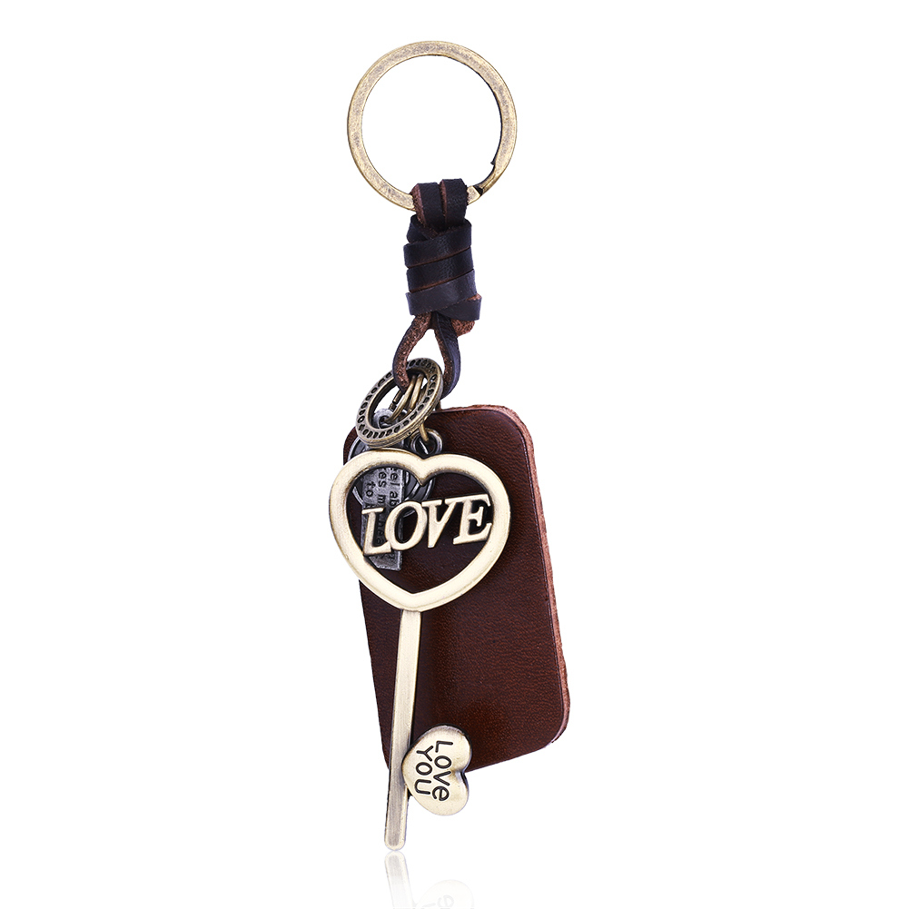 Newest Design Alloy Heart Pendant with Cowhide Keychain