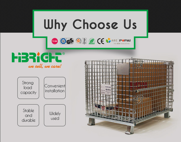 Folding Metal Wire Mesh Cage Metal Bin Storage Container