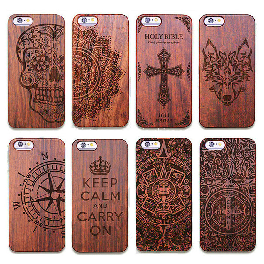 Retro Plastic+Wood Skull Case for iPhone Case Engraving Design Mobile Phone Case for iPhone