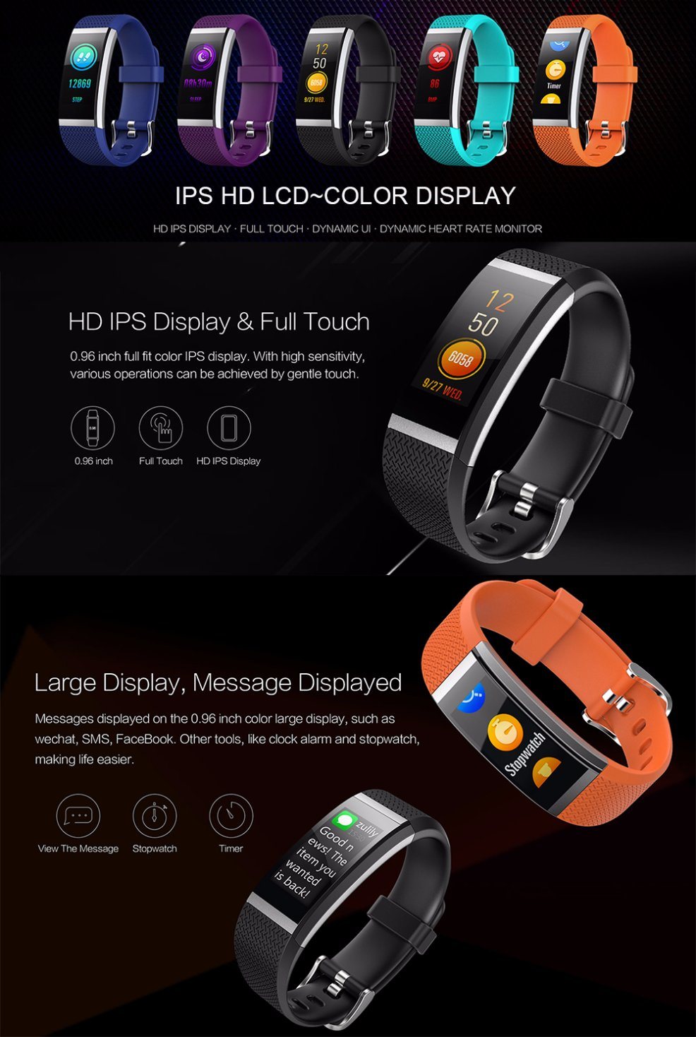 Distributor Big Color Screen Sport Fitness Digital Smart Watch Wristband Bracelet with Heart Rate/Sleep Monitoring/Pedometer/Sedentary Reminder/Blood Pressure