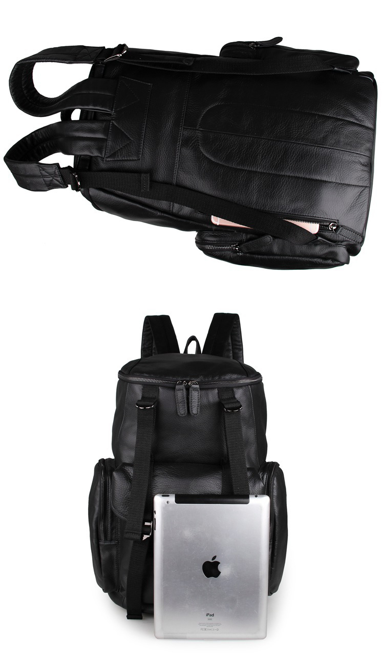 China Wholesale Custom Black Leather Mens Travel Backpacks