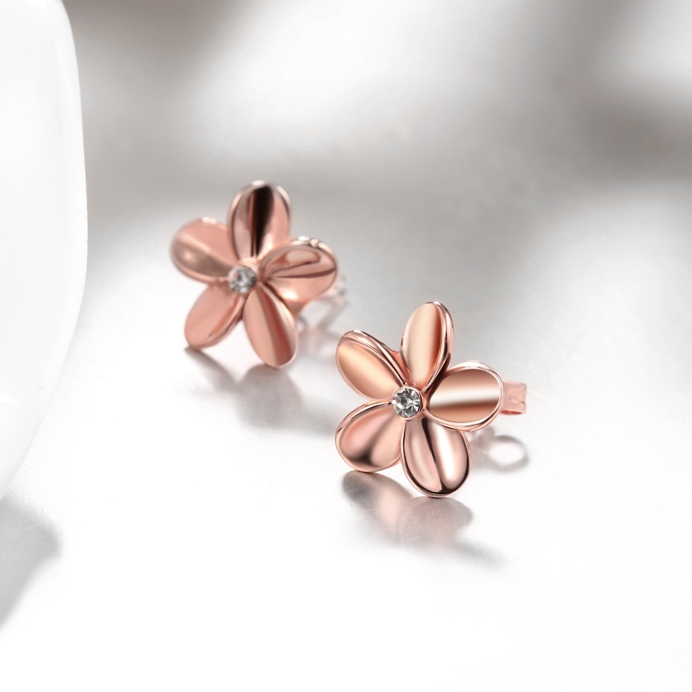 Rose Gold Plated Flower Shape Earrings Zinc Alloy Material Gold Color Women Jewelry