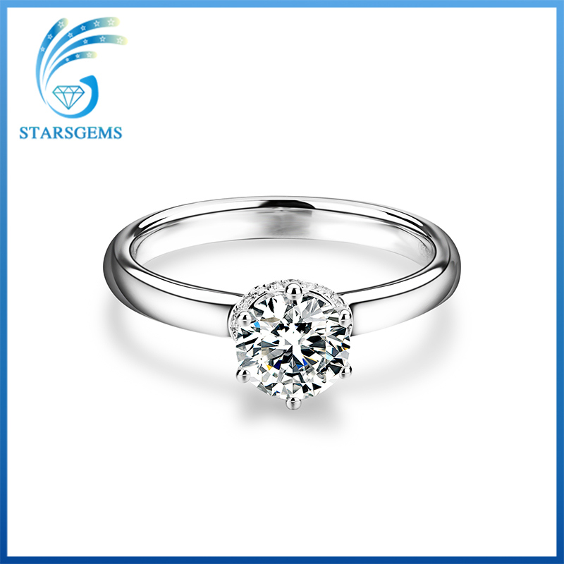 Popular Simple Style Solitare Moissanite Silver Ring for Engagement