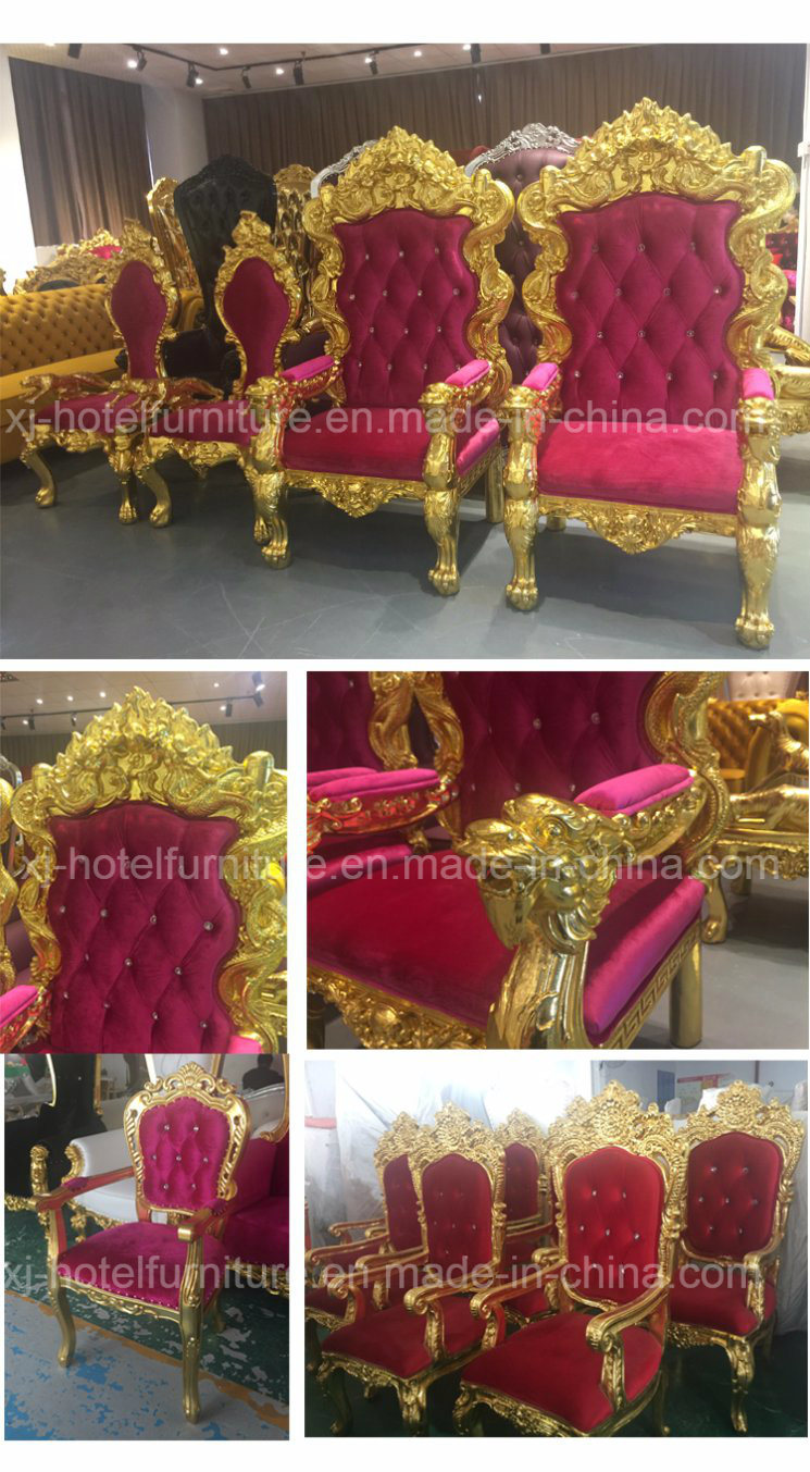 Hotel Furniture Wooden Luxury Carving French White Gold High Back Cheap Leather Queen King Throne Wedding Chairs