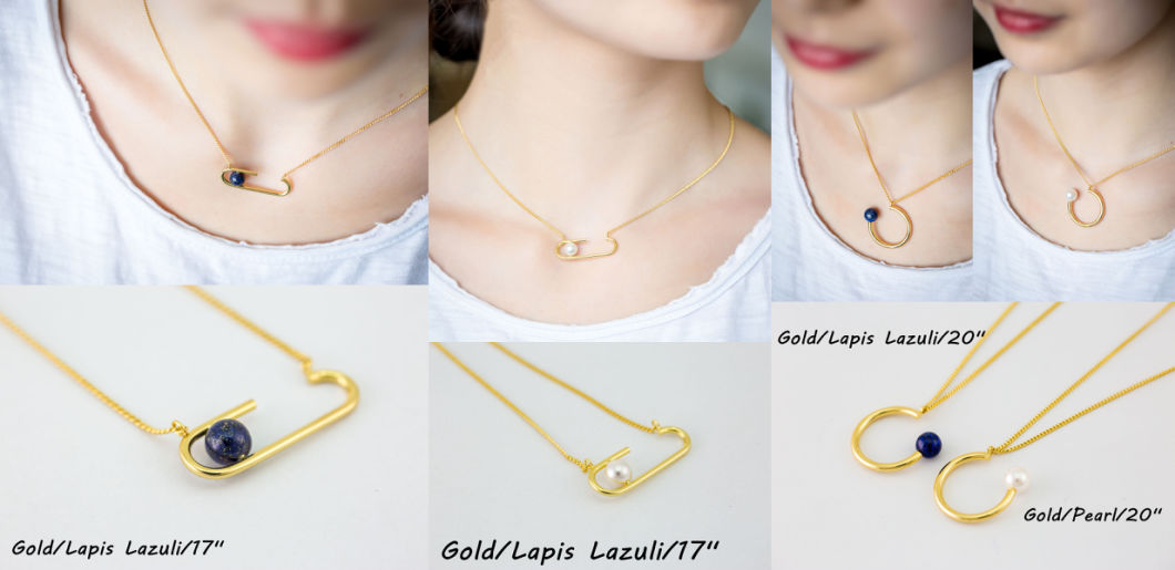 Womens Gold Plated Lapis Lazuli Gemstone Dainty Geometric Pendant Necklace