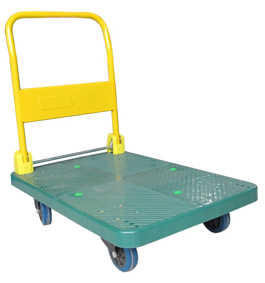 300kg Green Plastic Platform Foldable Hand Trolley with PU Caster