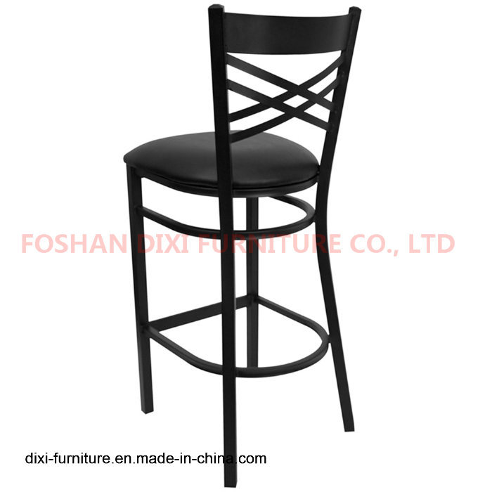 Bar Furniture Black Cross Back Metal Restaurant Barstool with Black Vinyl Seat