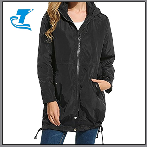 Ladies Lightweight Long Sleeve Black Windbreaker