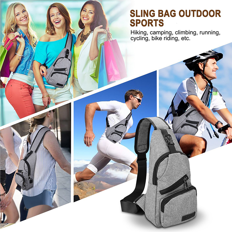 Canvas Sling Backpack Sports Chest Bag with Charging Port