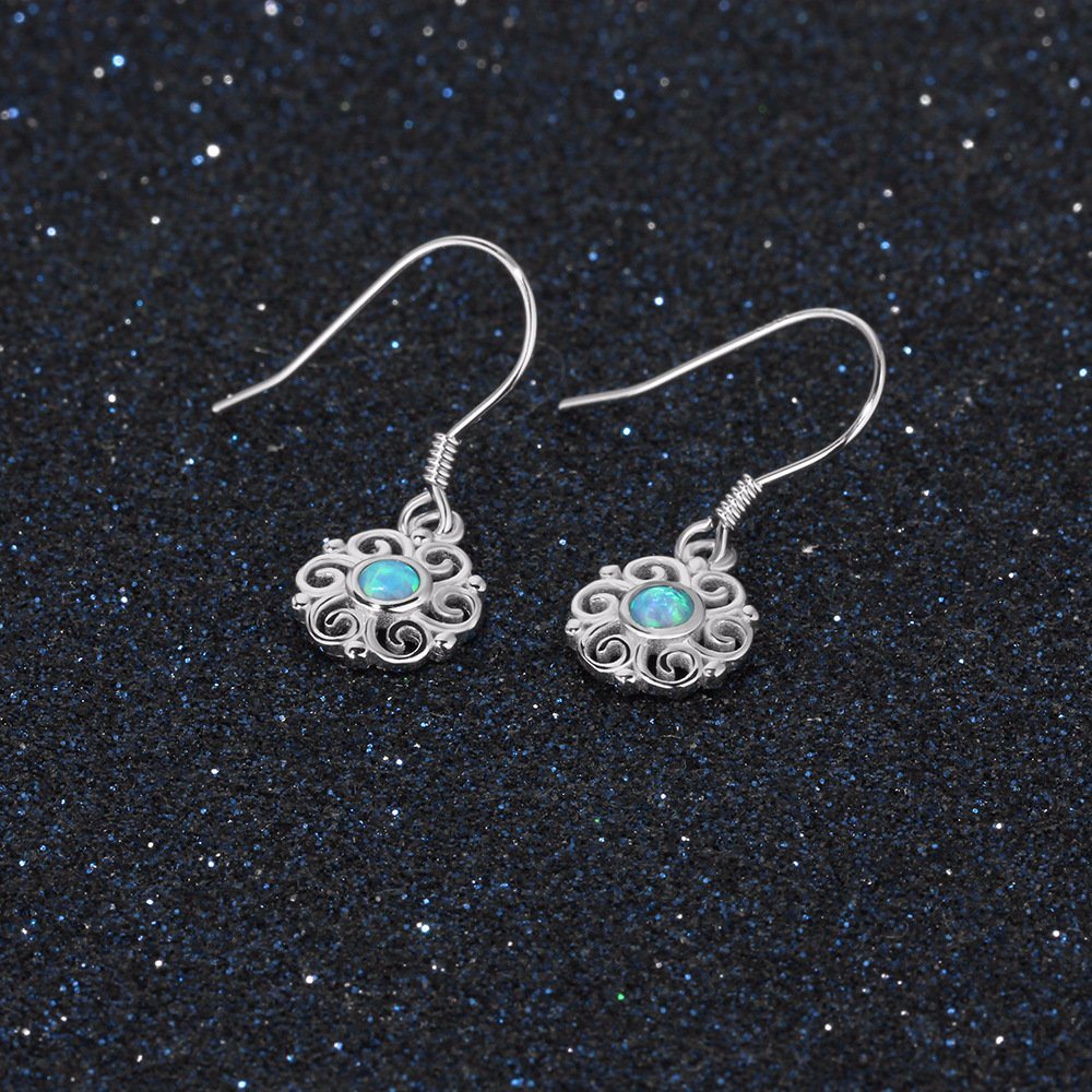 Wholesale Best Price Blue Opal Earring Fashion Flower Design Earring 925 Silver Jewelry (559739690367)