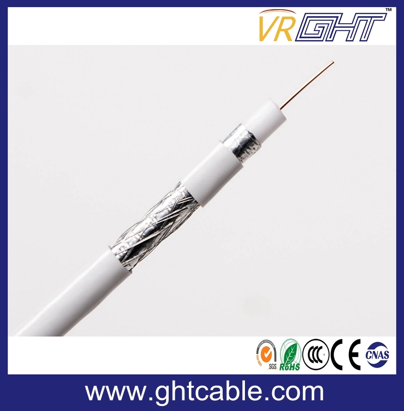 75 Ohm 0.81mm CCS White PVC Coaxial Cable RG6