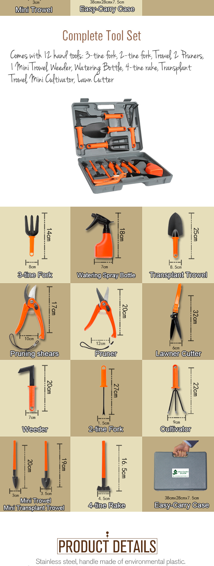 5 in 1 Garden Tool Set of Gardening Suitcase Hand Tools