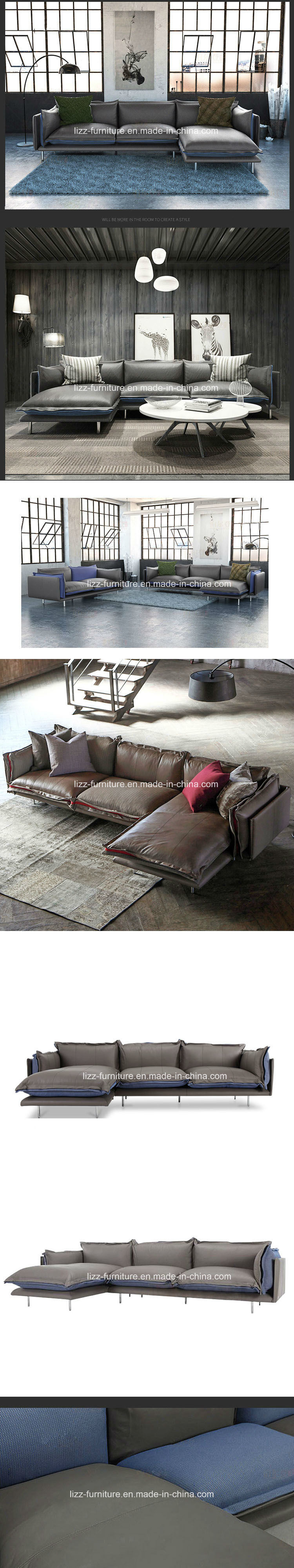 Home Furniture Leather Sofa Bed with Feather
