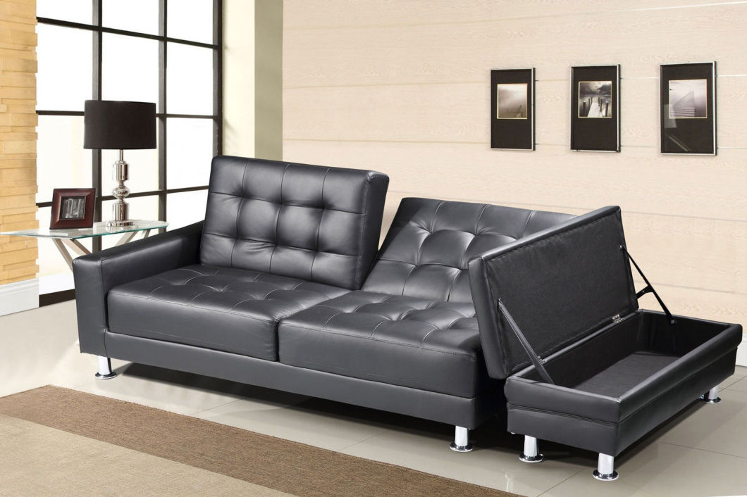Modern PU Leather Convertible Sofa Bed with Chromed Legs & Headrest (LS-S20)
