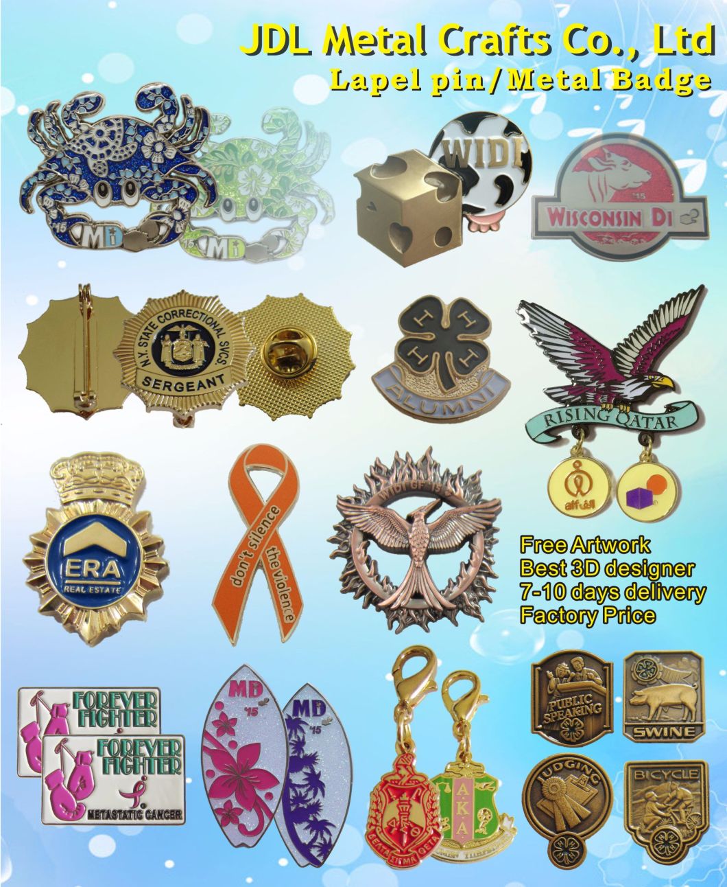 Gold Finish Zinc Alloy Metal Souvenir Annual Fastpitch Softball Badge Lapel Pin (230)