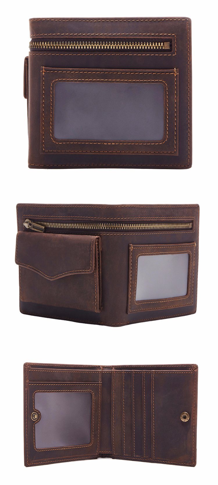 Best Price Cool Design Brown Genuine Leather Coin Holder Card Wallet for Men