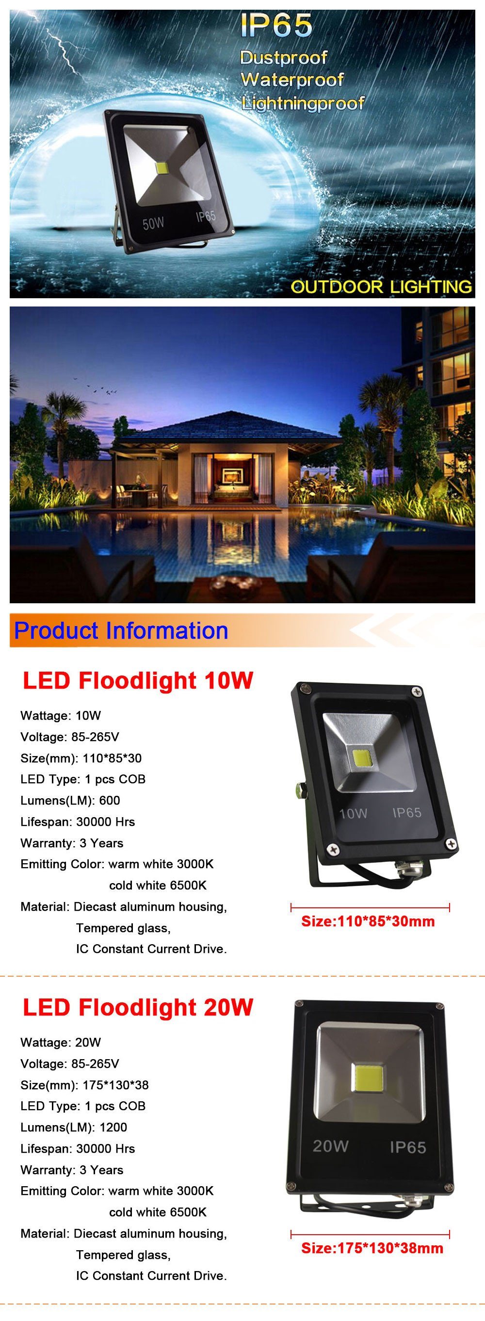 LED Flood Light IP65 Waterproof LED Bulbs