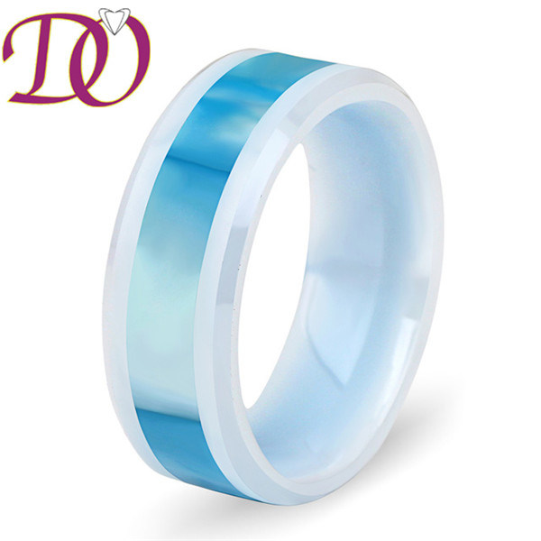 Custom Inlay Shell Design /Carbon Fibre &Koa Wood Ceramic Ring Engaedment Wedding Ring