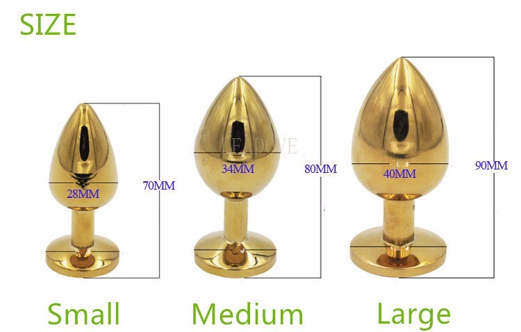 80X34mm Midium Gold Metal Suppository Gem Stimulation Crystal Jewelled Butt Plug Anal Plug Tail Massager Sex Toy for Couple