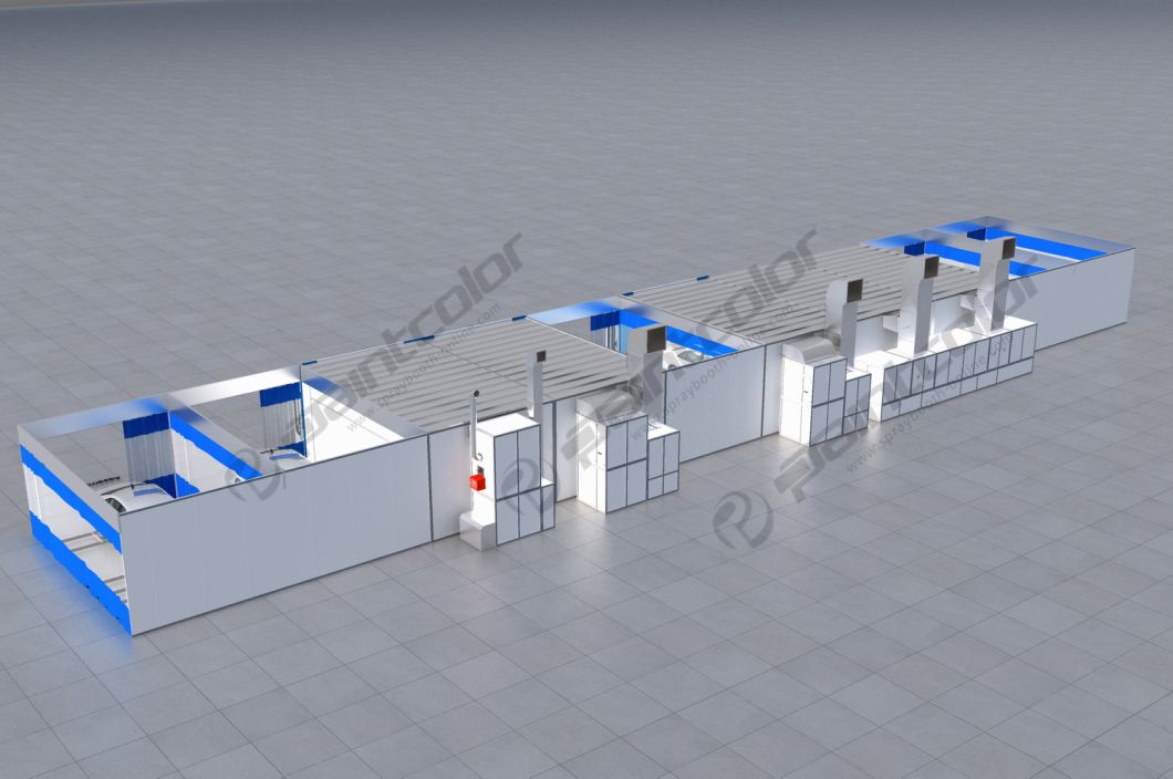 Spray Booth with Infrared Lamp Automotive Paint Booth in Line with Preparation Bay Prep Station Multi Work Station for Car Paint Repair