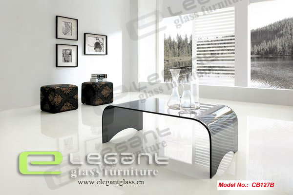 Hot Bending Glass Table and Black Shelf Glass Table