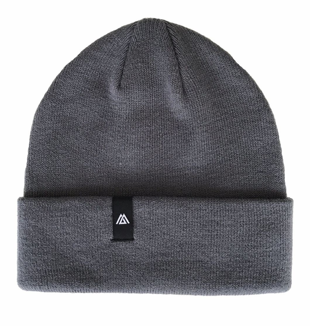 100% Acrylic Wool Light Grey Knit Custom Beanie Hat