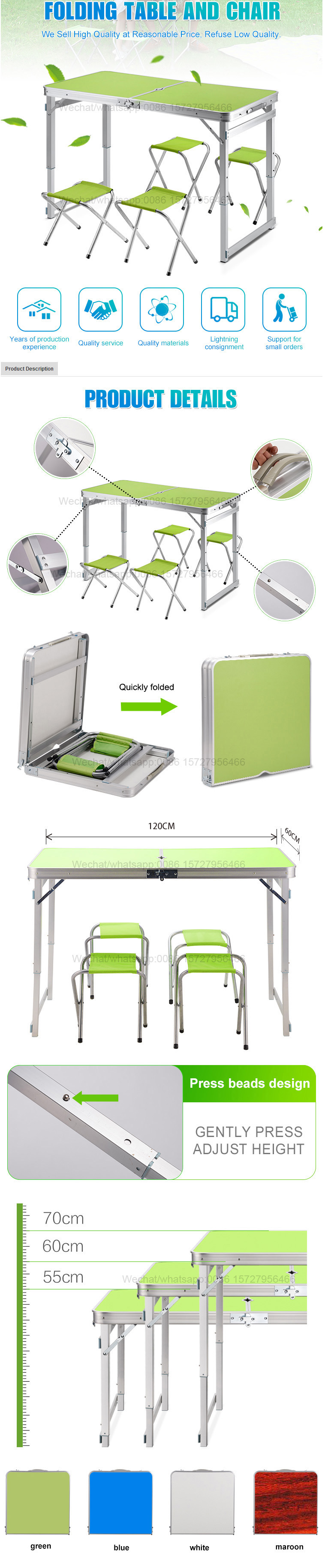 Aluminum Folding Table 4 Foot, Portable and Adjustable, Portable Folding Camp Picnic Table