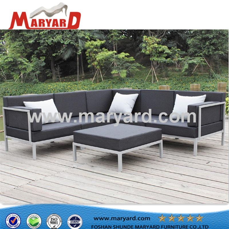 Aluminum/Stainless Steel Outdoor Sofa Set with Ottoman and Cushion