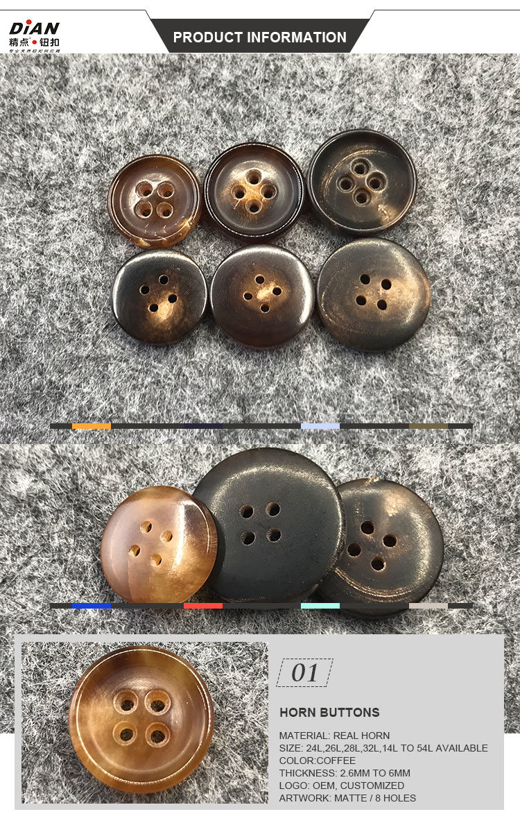 High Quality 4 Holes Custom Sewing Natural Horn Buttons for Suits