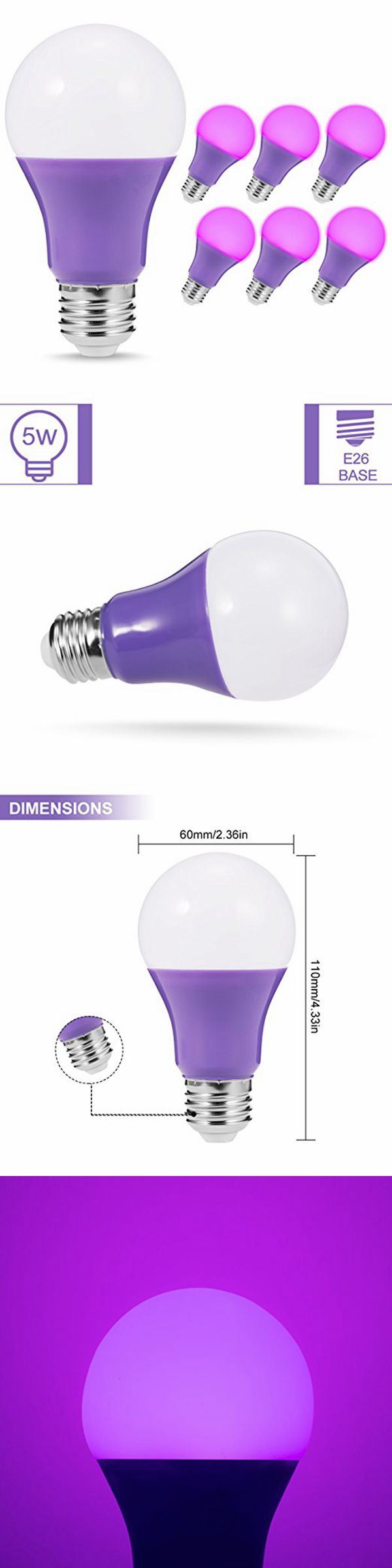 LED Purple Light Bulb 40W Equivalent Purple LED Chips A19 5W Light Bulb with E26 Base