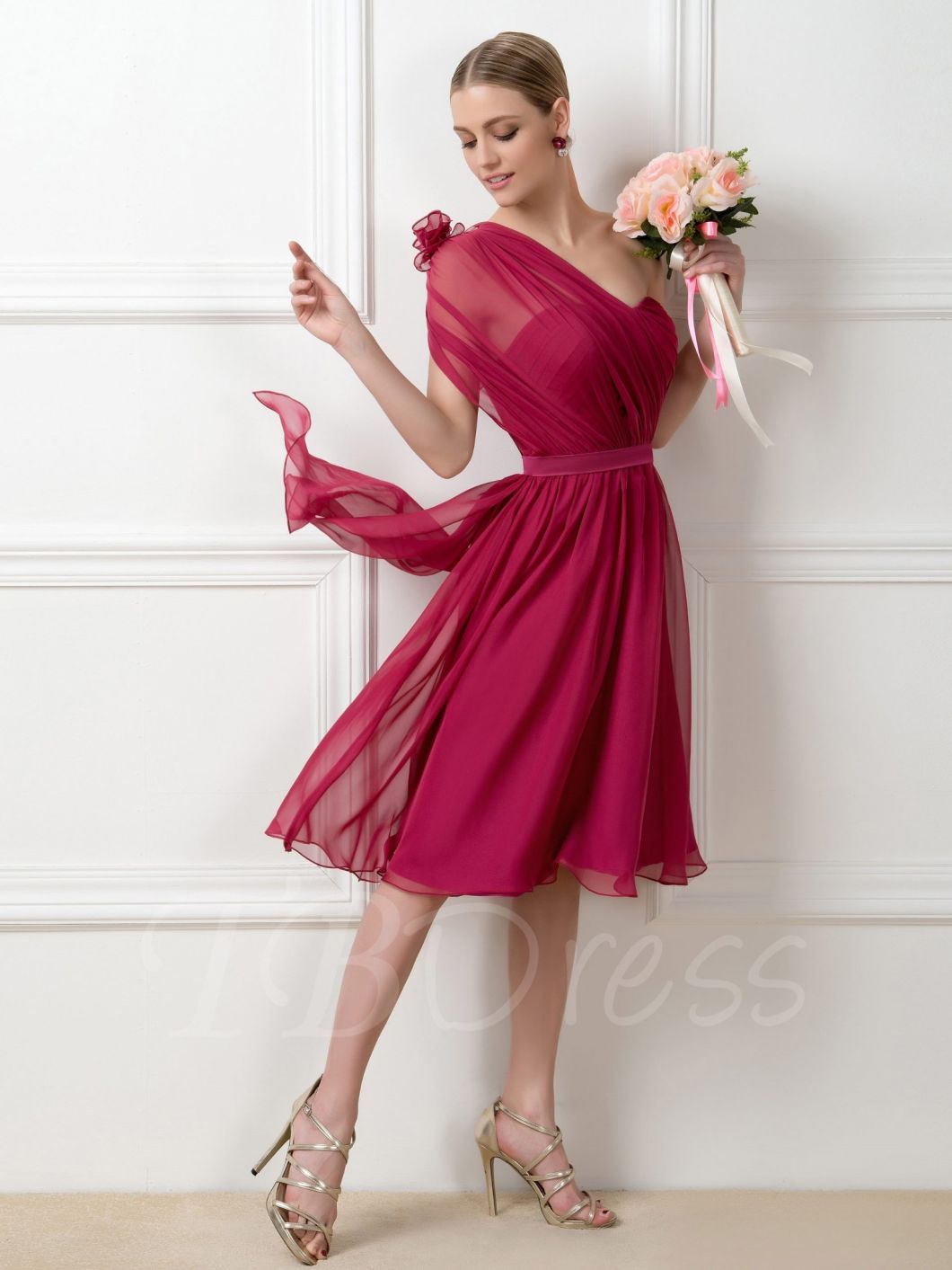 A-Line Tea-Length Convertible Short Burgundy Bridesmaid Dress (Dream-100019)