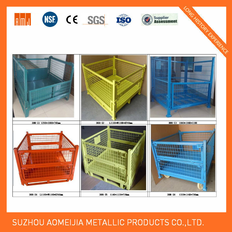 Supermarket Foldable Galvanized Pallet Industrial Stackable Wire Mesh Storage Cage